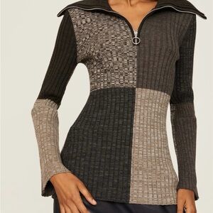 Sandro Black and Gray Colorblock Turtleneck Sweater